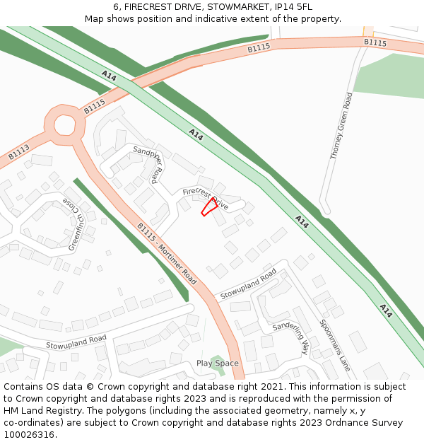 6, FIRECREST DRIVE, STOWMARKET, IP14 5FL: Location map and indicative extent of plot