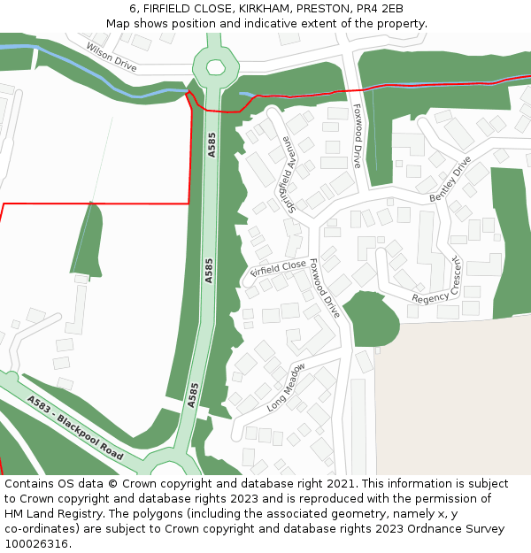 6, FIRFIELD CLOSE, KIRKHAM, PRESTON, PR4 2EB: Location map and indicative extent of plot