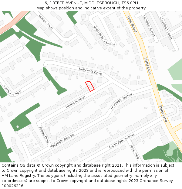 6, FIRTREE AVENUE, MIDDLESBROUGH, TS6 0PH: Location map and indicative extent of plot