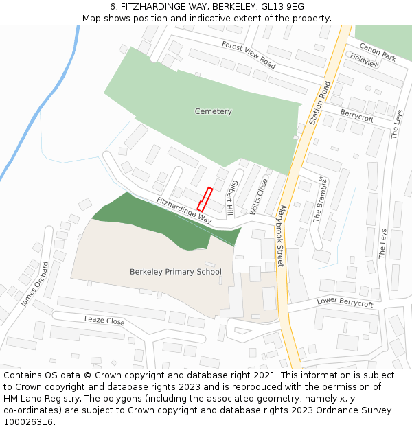 6, FITZHARDINGE WAY, BERKELEY, GL13 9EG: Location map and indicative extent of plot