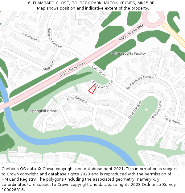 6, FLAMBARD CLOSE, BOLBECK PARK, MILTON KEYNES, MK15 8PH: Location map and indicative extent of plot