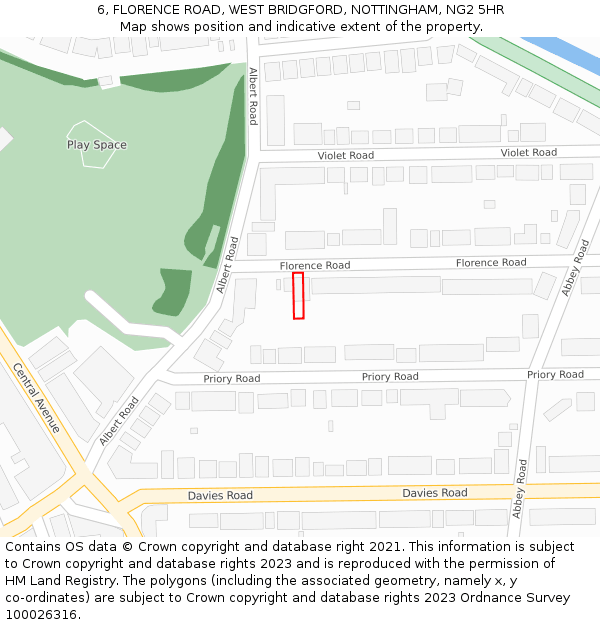 6, FLORENCE ROAD, WEST BRIDGFORD, NOTTINGHAM, NG2 5HR: Location map and indicative extent of plot