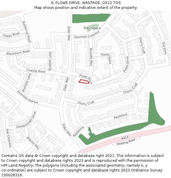 6, FLOWE DRIVE, WANTAGE, OX12 7GS: Location map and indicative extent of plot