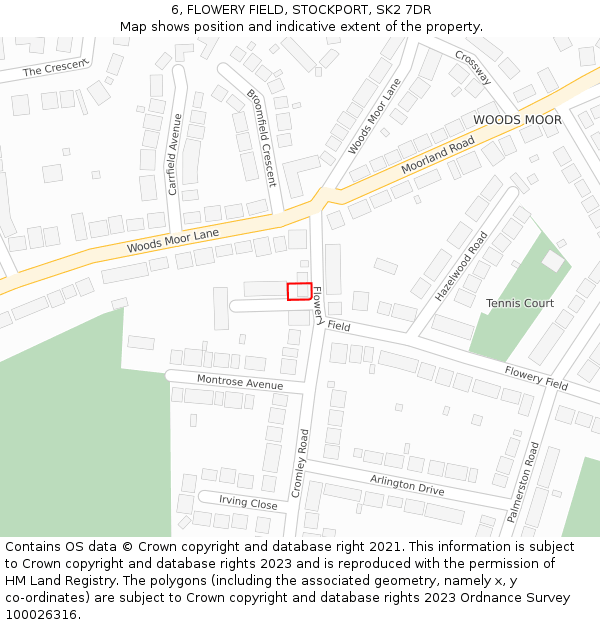 6, FLOWERY FIELD, STOCKPORT, SK2 7DR: Location map and indicative extent of plot