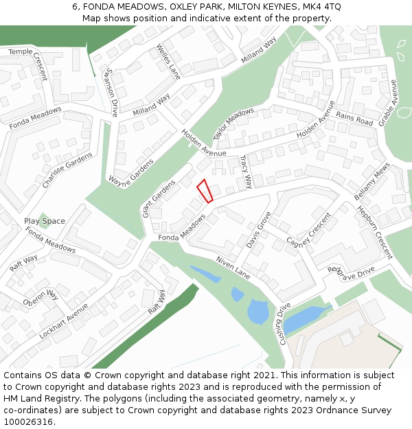 6, FONDA MEADOWS, OXLEY PARK, MILTON KEYNES, MK4 4TQ: Location map and indicative extent of plot