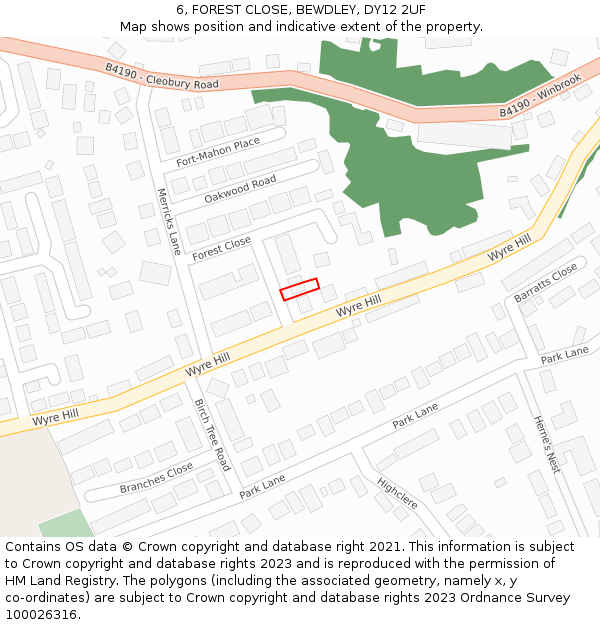 6, FOREST CLOSE, BEWDLEY, DY12 2UF: Location map and indicative extent of plot