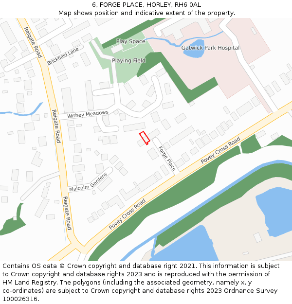 6, FORGE PLACE, HORLEY, RH6 0AL: Location map and indicative extent of plot