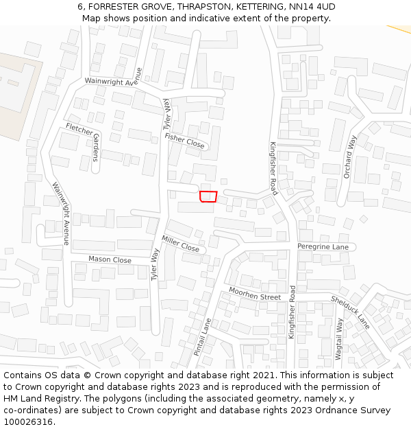 6, FORRESTER GROVE, THRAPSTON, KETTERING, NN14 4UD: Location map and indicative extent of plot