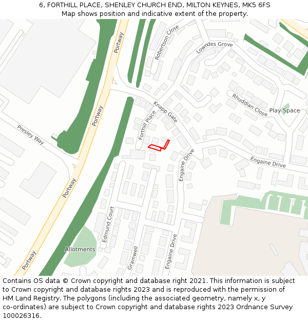 6, FORTHILL PLACE, SHENLEY CHURCH END, MILTON KEYNES, MK5 6FS: Location map and indicative extent of plot