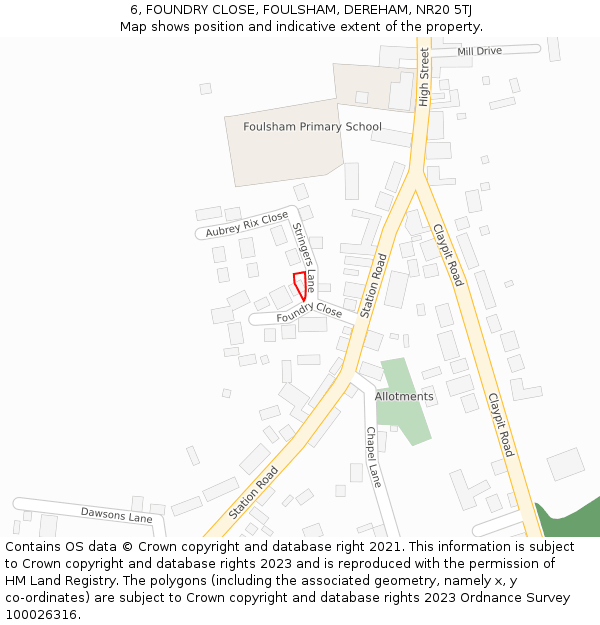 6, FOUNDRY CLOSE, FOULSHAM, DEREHAM, NR20 5TJ: Location map and indicative extent of plot