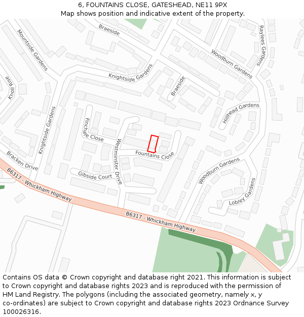 6, FOUNTAINS CLOSE, GATESHEAD, NE11 9PX: Location map and indicative extent of plot