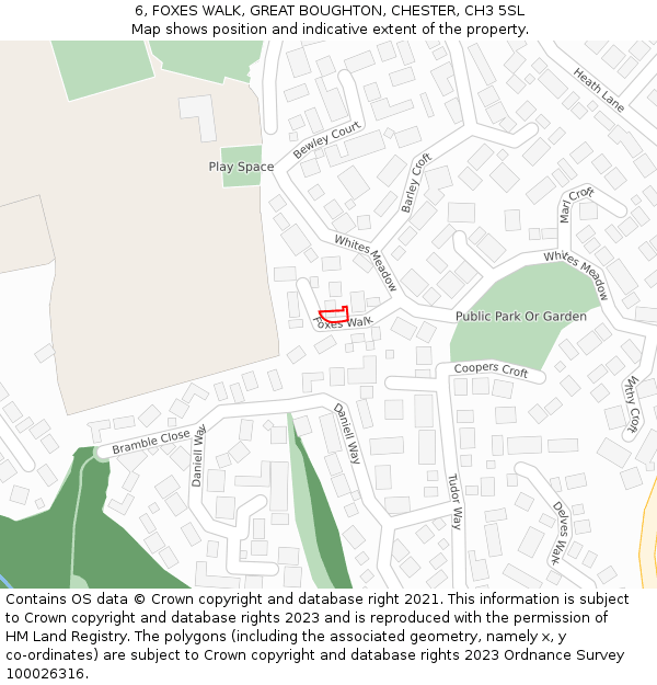 6, FOXES WALK, GREAT BOUGHTON, CHESTER, CH3 5SL: Location map and indicative extent of plot