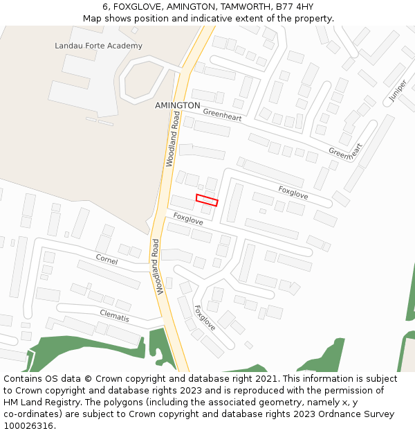 6, FOXGLOVE, AMINGTON, TAMWORTH, B77 4HY: Location map and indicative extent of plot