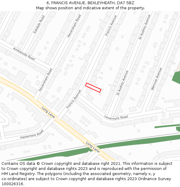 6, FRANCIS AVENUE, BEXLEYHEATH, DA7 5BZ: Location map and indicative extent of plot