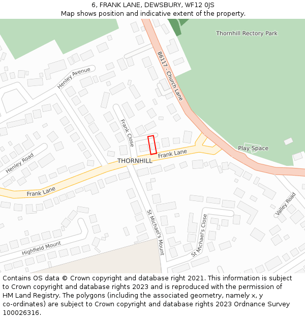 6, FRANK LANE, DEWSBURY, WF12 0JS: Location map and indicative extent of plot