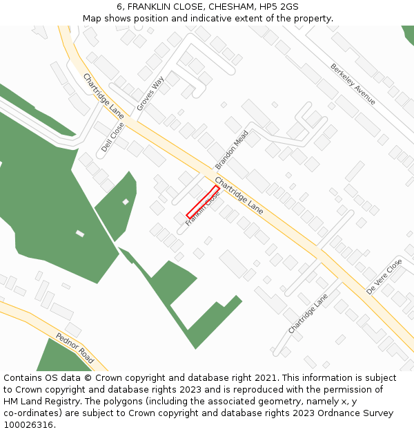 6, FRANKLIN CLOSE, CHESHAM, HP5 2GS: Location map and indicative extent of plot
