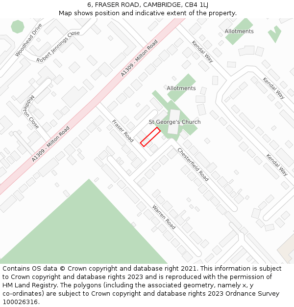 6, FRASER ROAD, CAMBRIDGE, CB4 1LJ: Location map and indicative extent of plot