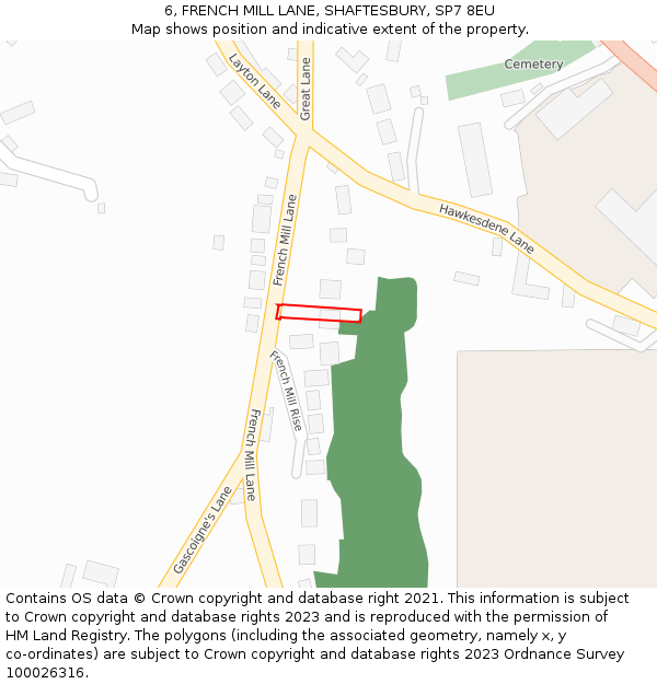 6, FRENCH MILL LANE, SHAFTESBURY, SP7 8EU: Location map and indicative extent of plot