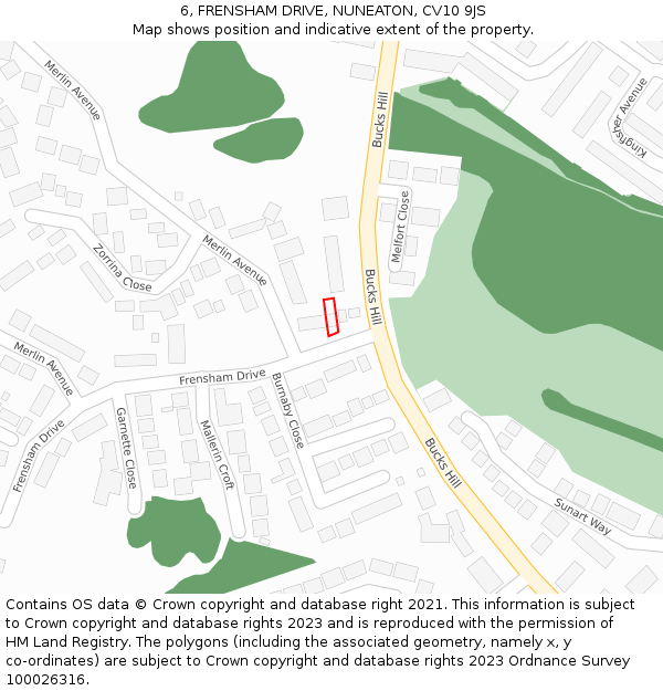 6, FRENSHAM DRIVE, NUNEATON, CV10 9JS: Location map and indicative extent of plot