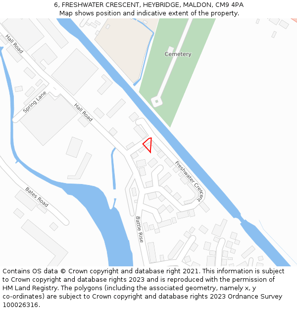 6, FRESHWATER CRESCENT, HEYBRIDGE, MALDON, CM9 4PA: Location map and indicative extent of plot