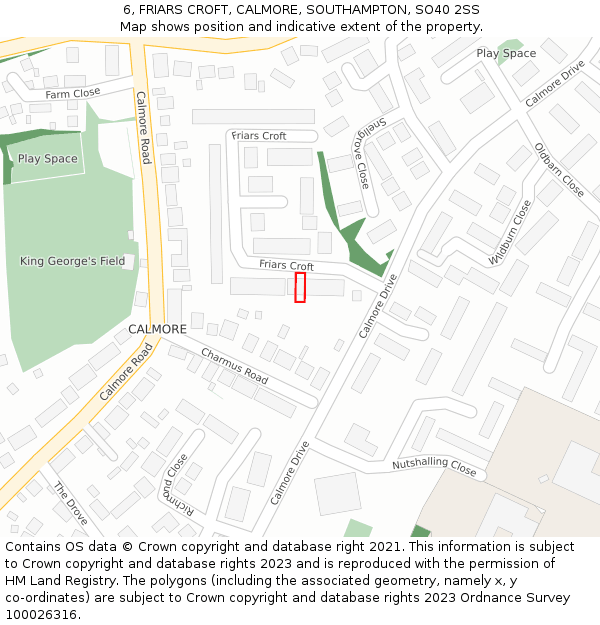 6, FRIARS CROFT, CALMORE, SOUTHAMPTON, SO40 2SS: Location map and indicative extent of plot