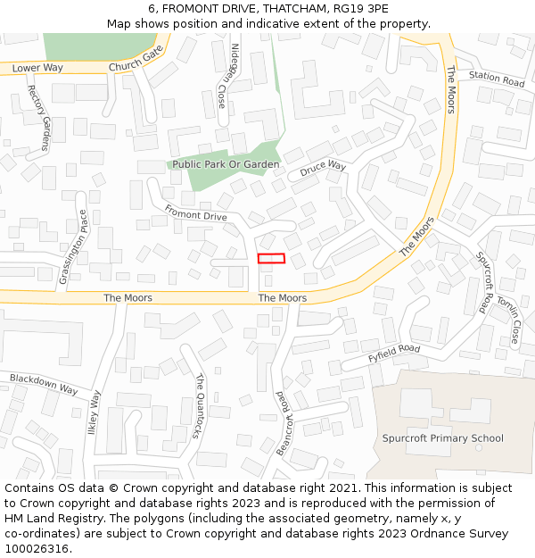 6, FROMONT DRIVE, THATCHAM, RG19 3PE: Location map and indicative extent of plot