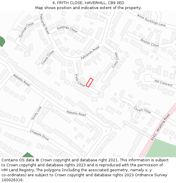 6, FRYTH CLOSE, HAVERHILL, CB9 0ED: Location map and indicative extent of plot