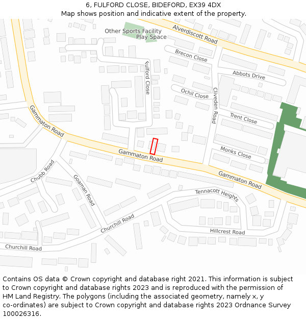 6, FULFORD CLOSE, BIDEFORD, EX39 4DX: Location map and indicative extent of plot