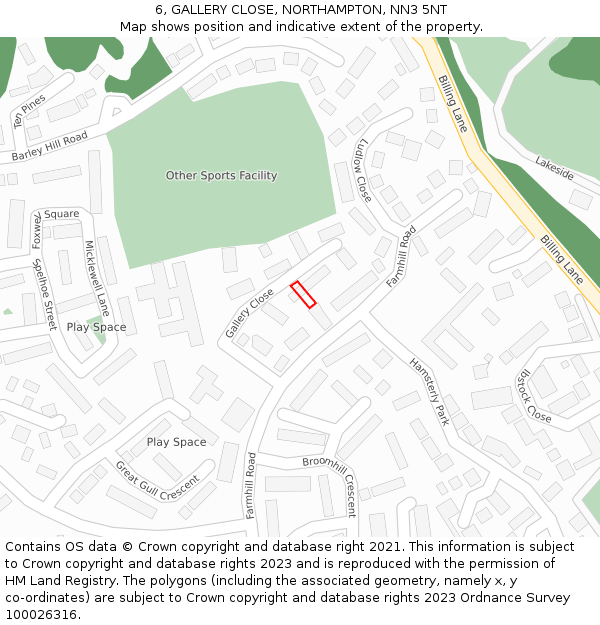 6, GALLERY CLOSE, NORTHAMPTON, NN3 5NT: Location map and indicative extent of plot