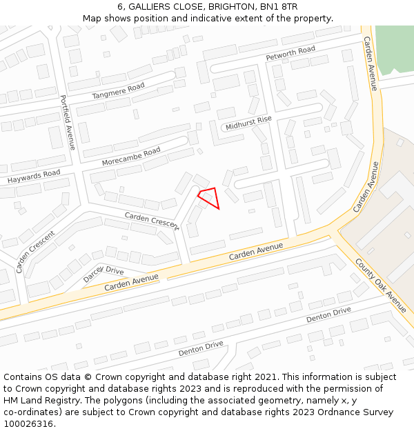 6, GALLIERS CLOSE, BRIGHTON, BN1 8TR: Location map and indicative extent of plot