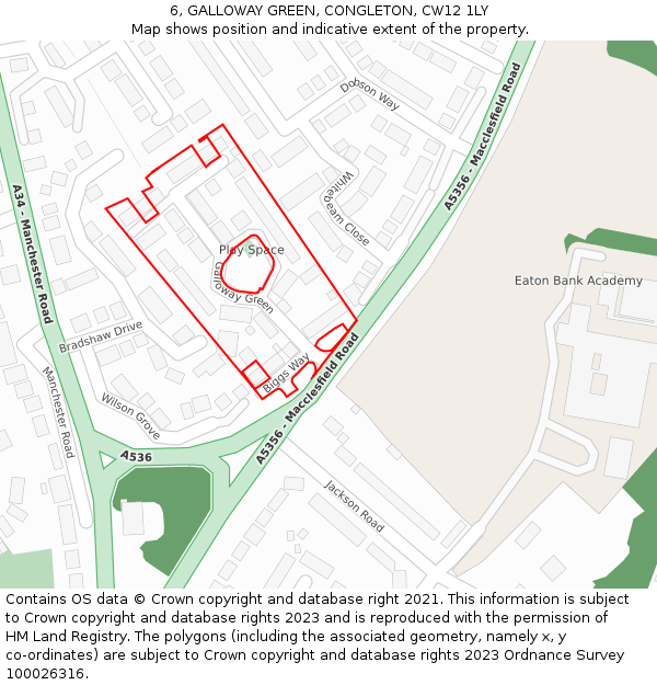 6, GALLOWAY GREEN, CONGLETON, CW12 1LY: Location map and indicative extent of plot