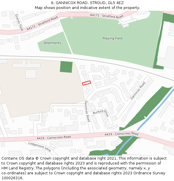 6, GANNICOX ROAD, STROUD, GL5 4EZ: Location map and indicative extent of plot