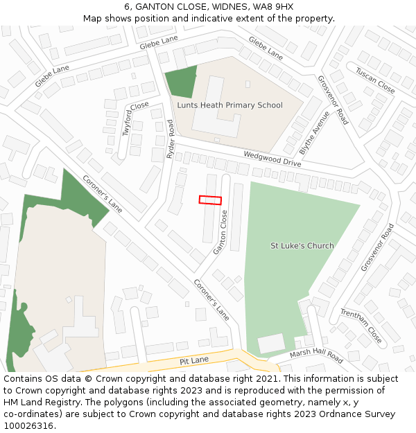 6, GANTON CLOSE, WIDNES, WA8 9HX: Location map and indicative extent of plot