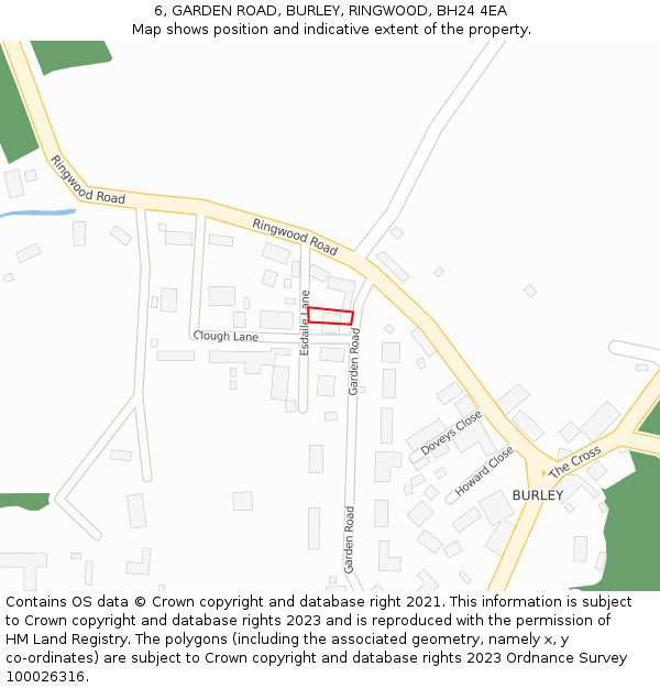 6, GARDEN ROAD, BURLEY, RINGWOOD, BH24 4EA: Location map and indicative extent of plot