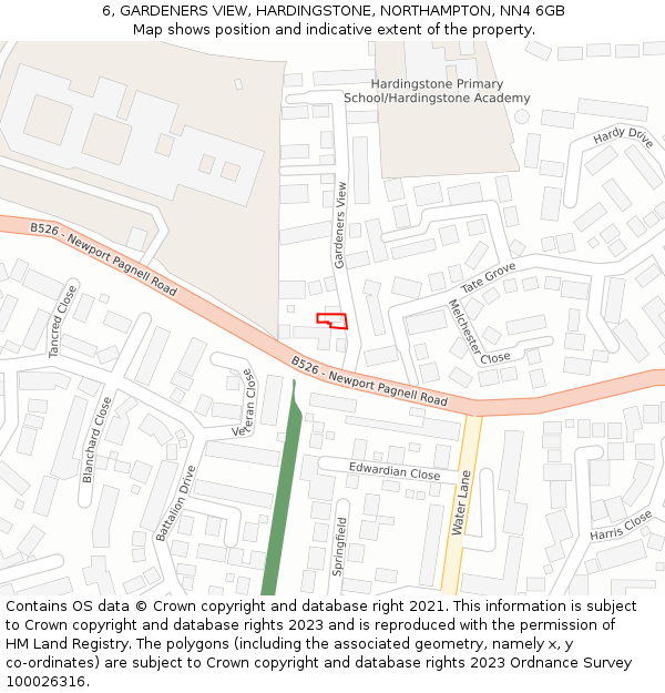 6, GARDENERS VIEW, HARDINGSTONE, NORTHAMPTON, NN4 6GB: Location map and indicative extent of plot