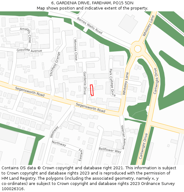 6, GARDENIA DRIVE, FAREHAM, PO15 5DN: Location map and indicative extent of plot