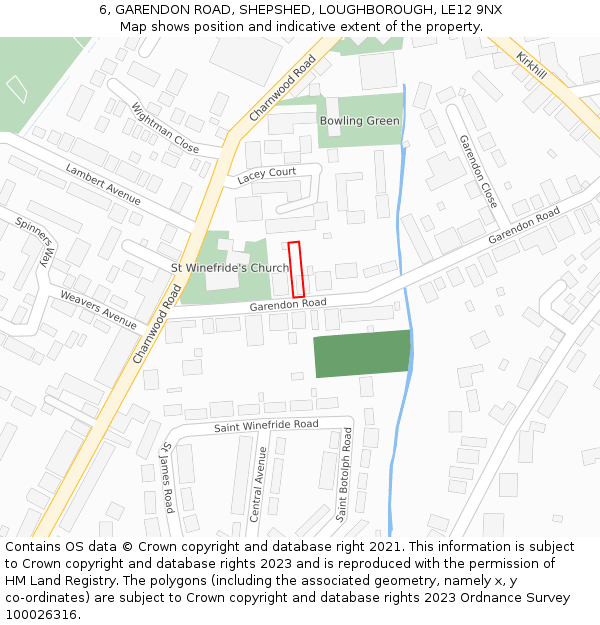 6, GARENDON ROAD, SHEPSHED, LOUGHBOROUGH, LE12 9NX: Location map and indicative extent of plot