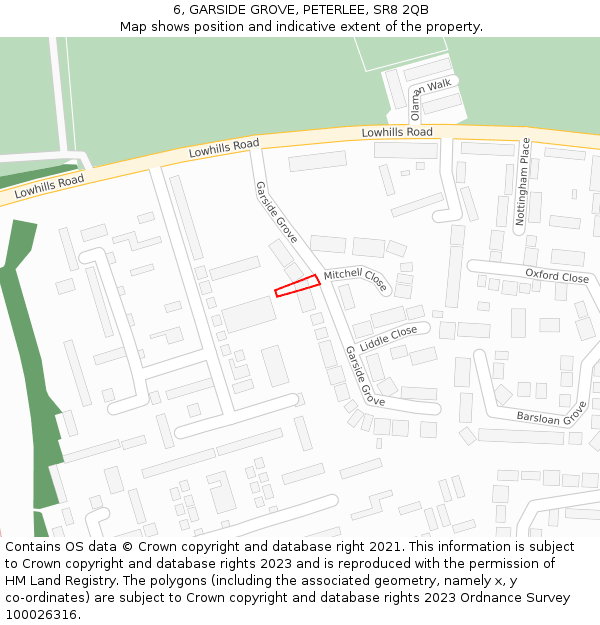 6, GARSIDE GROVE, PETERLEE, SR8 2QB: Location map and indicative extent of plot