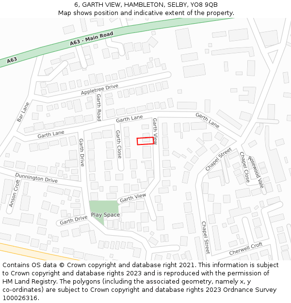 6, GARTH VIEW, HAMBLETON, SELBY, YO8 9QB: Location map and indicative extent of plot