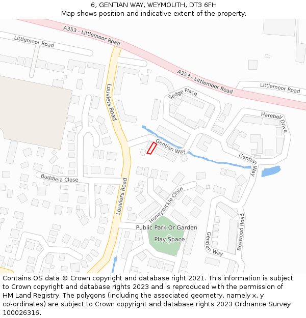 6, GENTIAN WAY, WEYMOUTH, DT3 6FH: Location map and indicative extent of plot