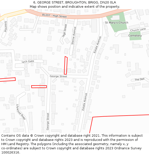 6, GEORGE STREET, BROUGHTON, BRIGG, DN20 0LA: Location map and indicative extent of plot