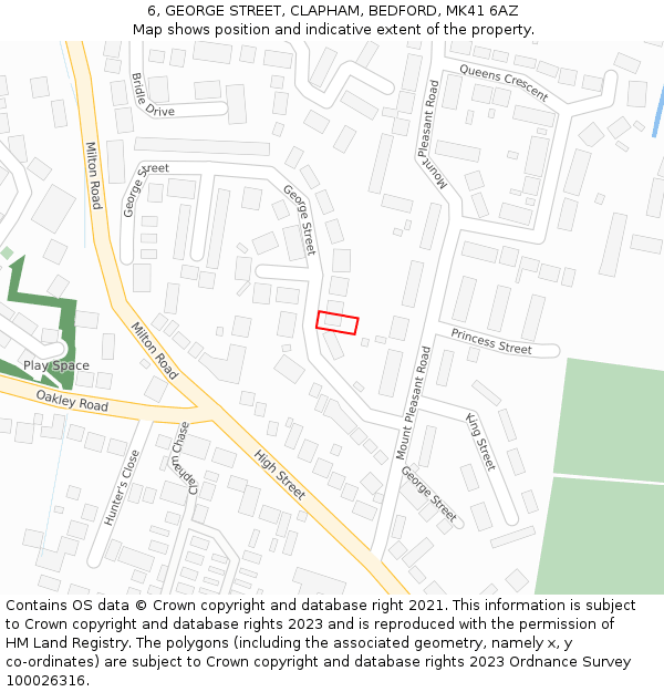 6, GEORGE STREET, CLAPHAM, BEDFORD, MK41 6AZ: Location map and indicative extent of plot