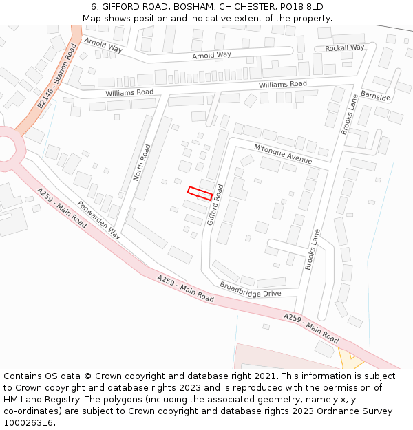 6, GIFFORD ROAD, BOSHAM, CHICHESTER, PO18 8LD: Location map and indicative extent of plot