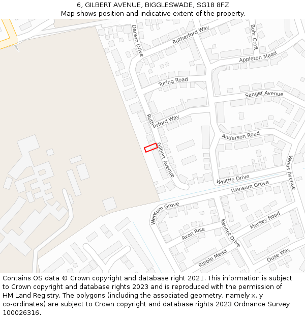 6, GILBERT AVENUE, BIGGLESWADE, SG18 8FZ: Location map and indicative extent of plot