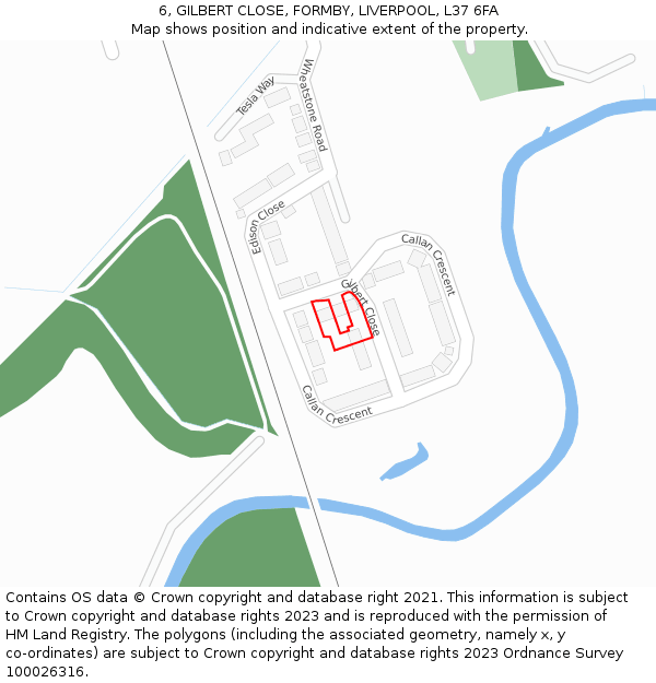 6, GILBERT CLOSE, FORMBY, LIVERPOOL, L37 6FA: Location map and indicative extent of plot