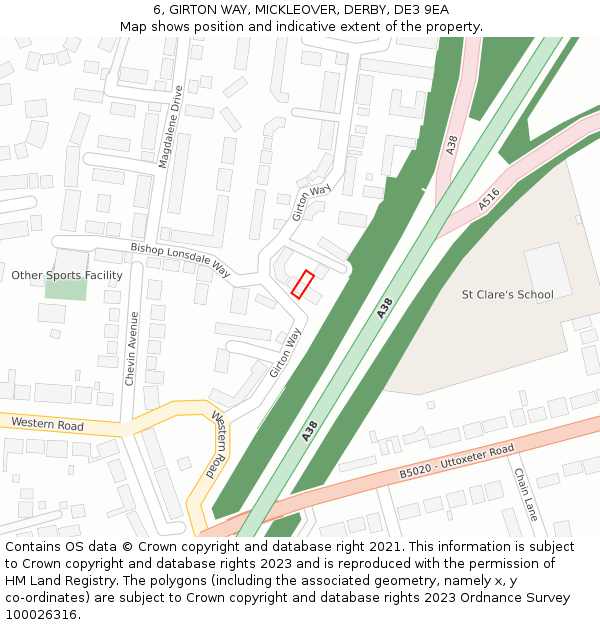 6, GIRTON WAY, MICKLEOVER, DERBY, DE3 9EA: Location map and indicative extent of plot