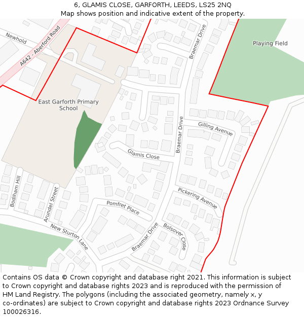 6, GLAMIS CLOSE, GARFORTH, LEEDS, LS25 2NQ: Location map and indicative extent of plot