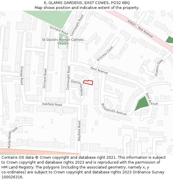 6, GLAMIS GARDENS, EAST COWES, PO32 6BQ: Location map and indicative extent of plot