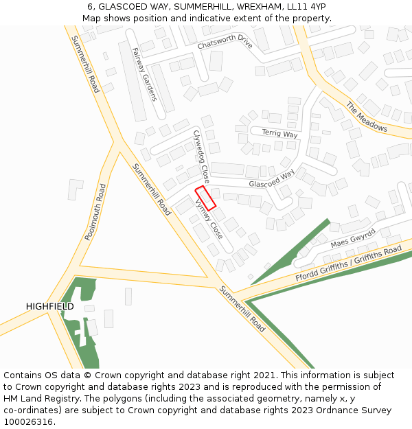 6, GLASCOED WAY, SUMMERHILL, WREXHAM, LL11 4YP: Location map and indicative extent of plot