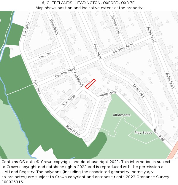 6, GLEBELANDS, HEADINGTON, OXFORD, OX3 7EL: Location map and indicative extent of plot